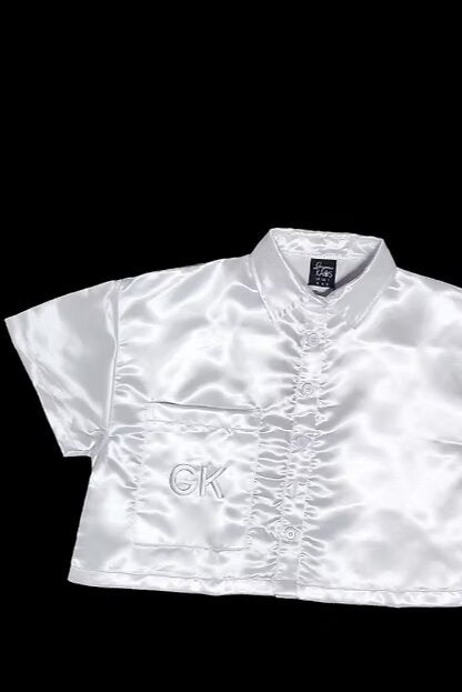 GK White Satin Crop Top