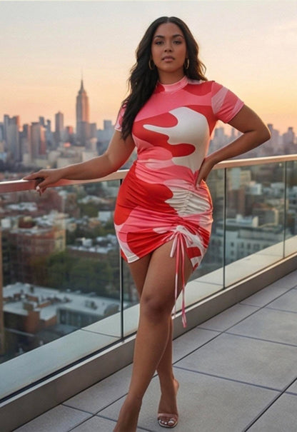 Ruched Camo Mini Dress