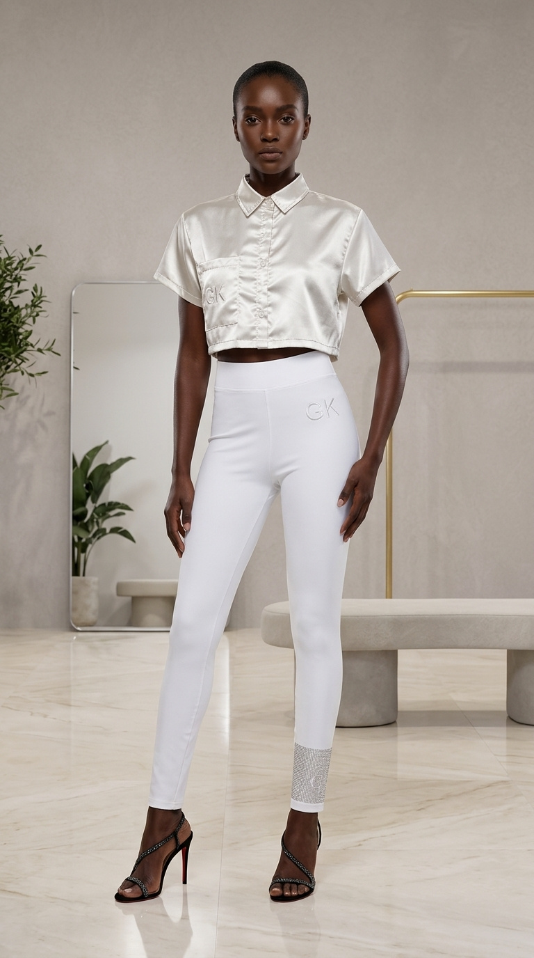 GK White Satin Crop Top