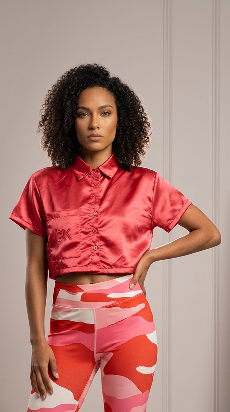 GK Red Satin Crop Top