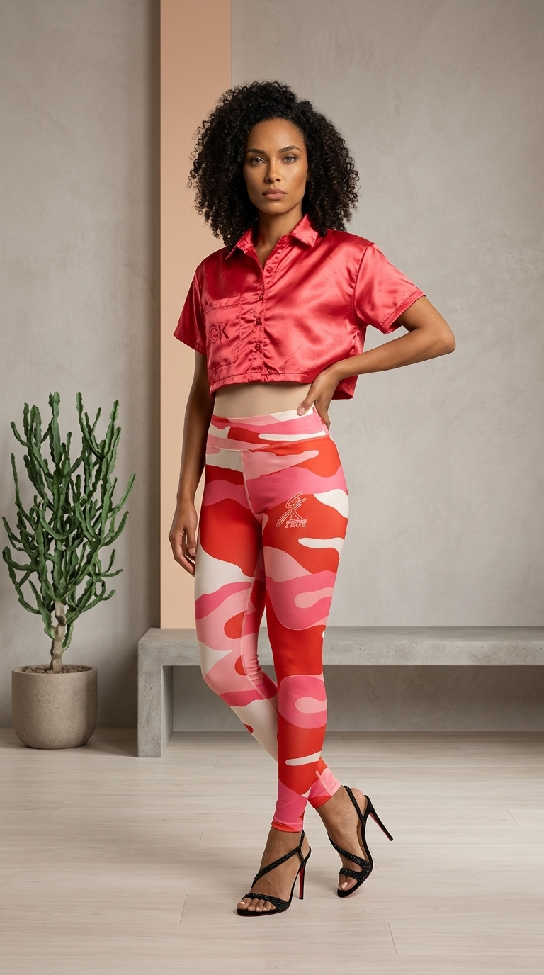 GK Red Satin Crop Top