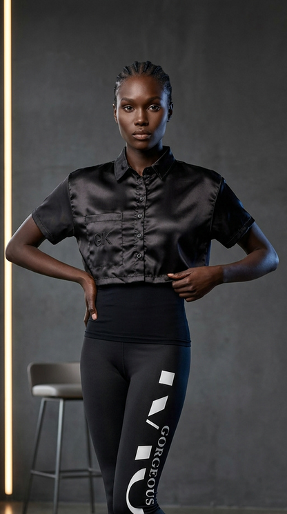 GK Black Satin Crop Top