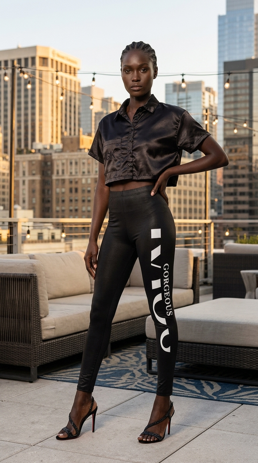GK Black Satin Crop Top